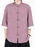 Men's Summer Chinese Style Contrast Cuff Loose Fit TangSuit Shirts