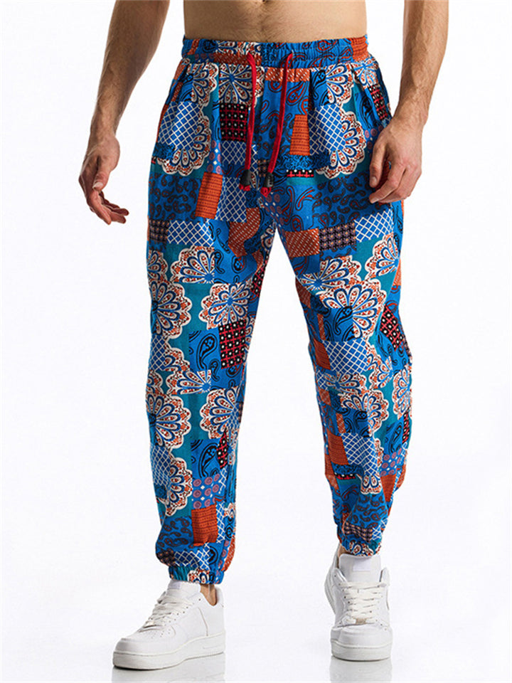 Men's Summer Retro Ethnic Style Print Drawstring Jogger Pants
