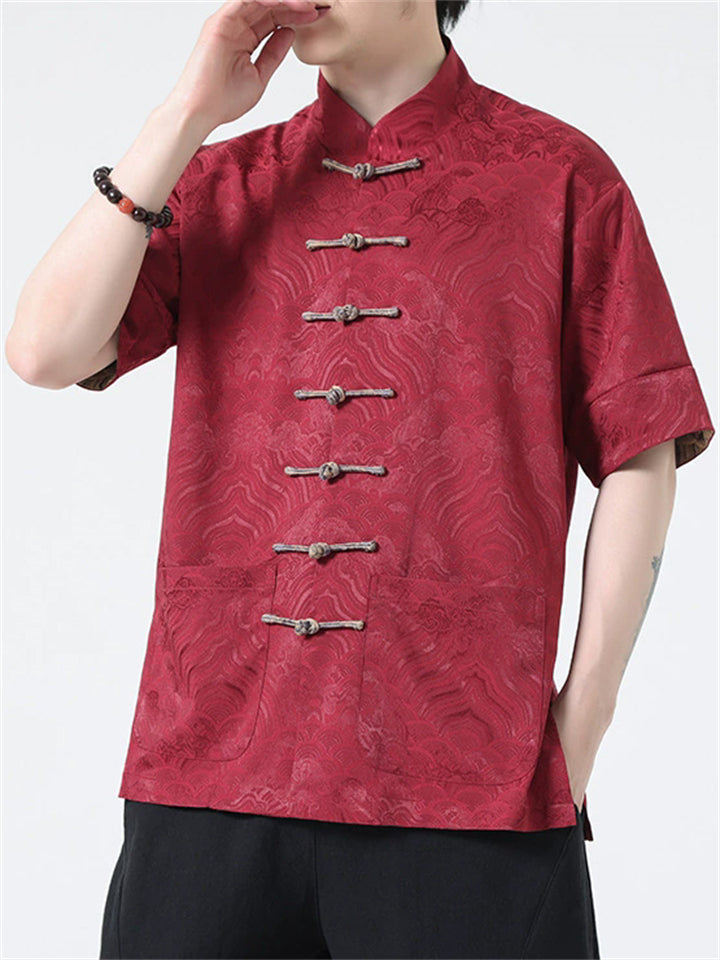 Men's Chinese-style Stand Collar Short Sleeve Jacquard Shirt