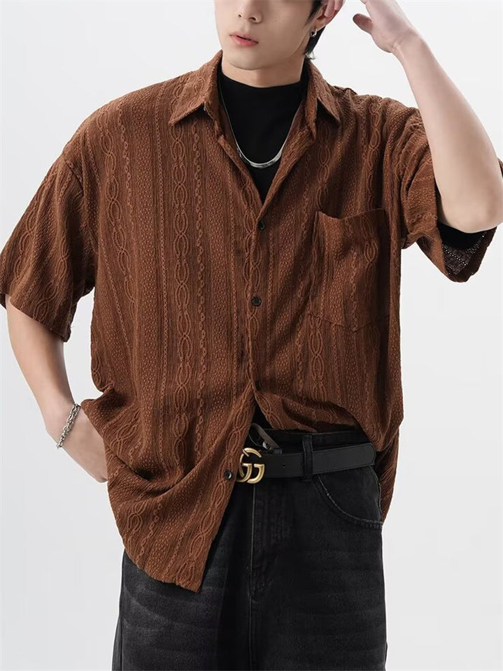 Men's Japanese Style Jacquard Lapel Short Sleeve Shirts