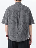 Men's Chinese Style Jacquard Loose Stand Collar Summer Short Sleeve Shirts