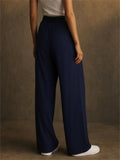 Womens High Waisted Wide Leg Elastic Waist Work Sporty Pants