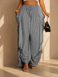 Womens Baggy Wide Leg Ruched Drawstring Cargo Pants