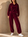 Women Velvet Hoodie and Jogger Pants Two Piece Tracksuit Set