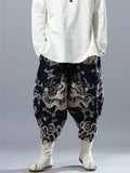 Men's Chinese Loong Print Elastic Waist Drop Crotch Pants