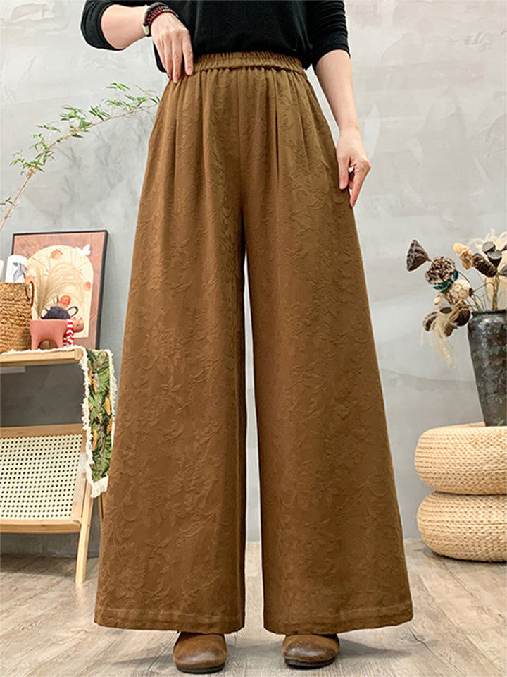 Women's Ethnic Style Jacquard Elastic High Waist Wide Leg Straight Pants