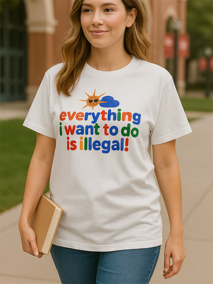 Women's Simple White Letters Print Cotton Short Sleeve Shirt