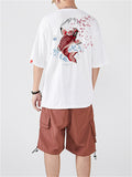 Chinese Style Carp Embroidery Men's Cotton Short Sleeve T-Shirts