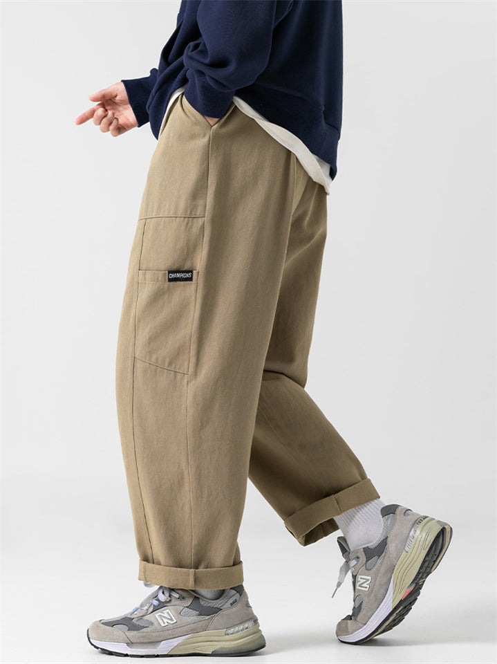Men's Japanese Style Streetwear Loose Fit Straight Leg Cargo Pants with Pockets