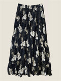 Women's Vintage Floral Printed Pleated Elastic Waist Big Hem Skirts