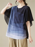 Summer Casual Women's Contrast Color Round Neck Short Sleeve Shirts