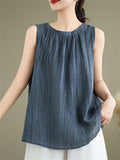 Summer Casual Women's Solid Color Round Neck Sleeveless Shirts