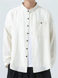 Chinese Style Linen Shirt Button Pocket Man Loose Men’s Top