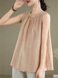 Summer Casual Women's Solid Color Round Neck Sleeveless Shirts