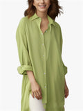 Women's Casual Solid Color 3/4 Sleeve Button Up Lapel Long Shirts