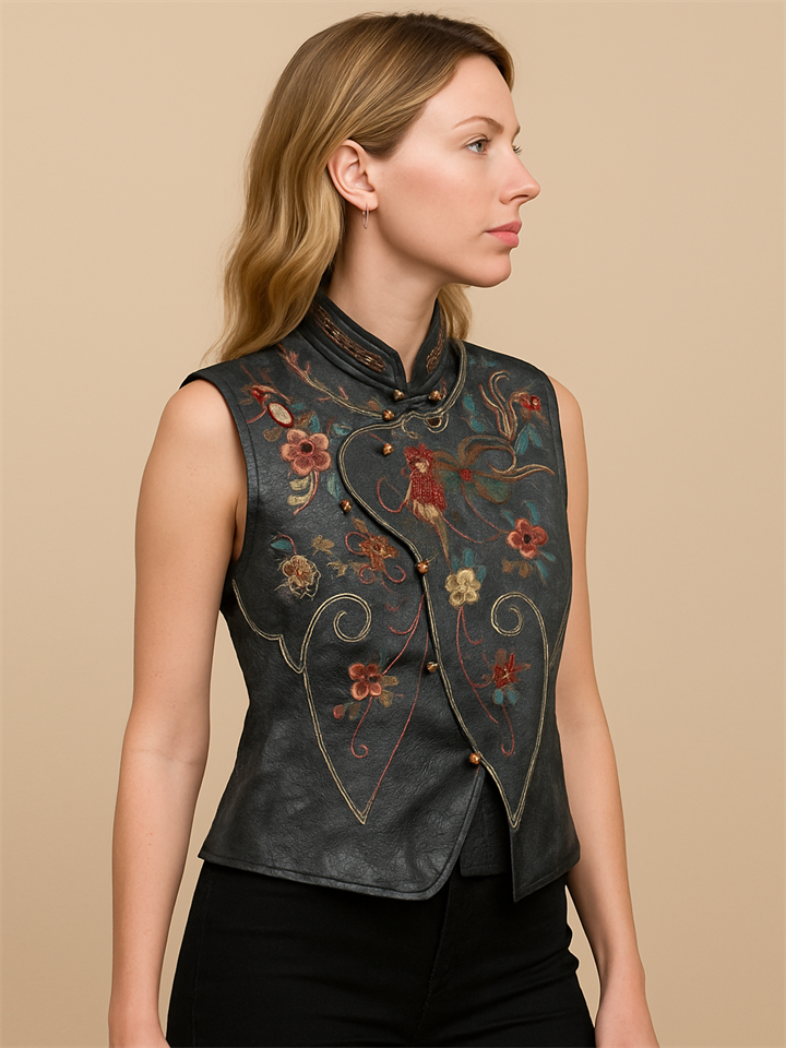 Women's Ethnic Style Retro Phoenix Embroidered Round Neck Vest