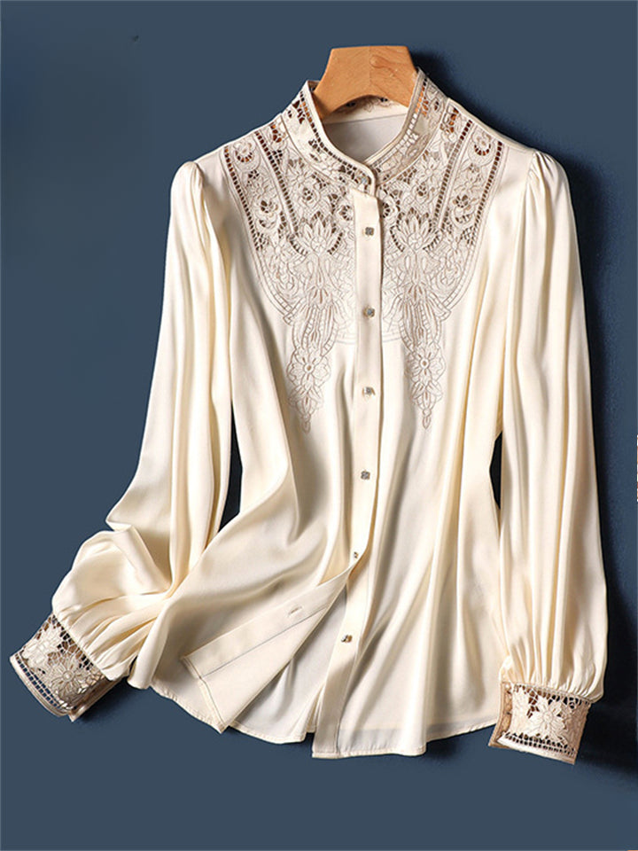 Women's Hollow Patchwork Long Sleeve Drape Shirts