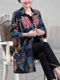 Plus Size Summer Floral Print  3/4 Sleeve Shirt for Women