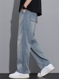 Men's Vintage Breathable Soft Drawstring Loose Straight Leg Denim Pants