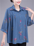 Elegant Plus Size Summer Print Lapel Shirt for Women