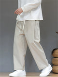 Men's Autumn Simple Plain Color Pleated Drawstring Straight Leg Pants