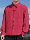 Chinese Style Solid Color Lapel Long Sleeve Shirts for Men