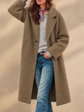 Women Wool Blend Long Lapel Single Breasted Winter Overcoat