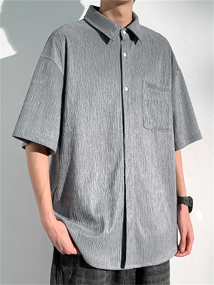 Summer Texture Print Button Up Half Sleeve Shirt for Men