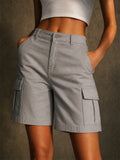 Womens High Waisted Utility Pockets Cargo Bermuda Shorts
