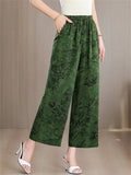 Women's Elegant Print Elastic Waist Wide Leg Cropped Pants