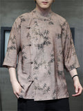 Men's Summer Cool Chinese Style Print Slant Placket Half Sleeve Shirts