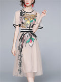 Women's Summer Mesh Print Round Neck Midi Dress