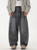 ‌Men's American Style Loose Fit Vintage Washed Whisker Denim Pants