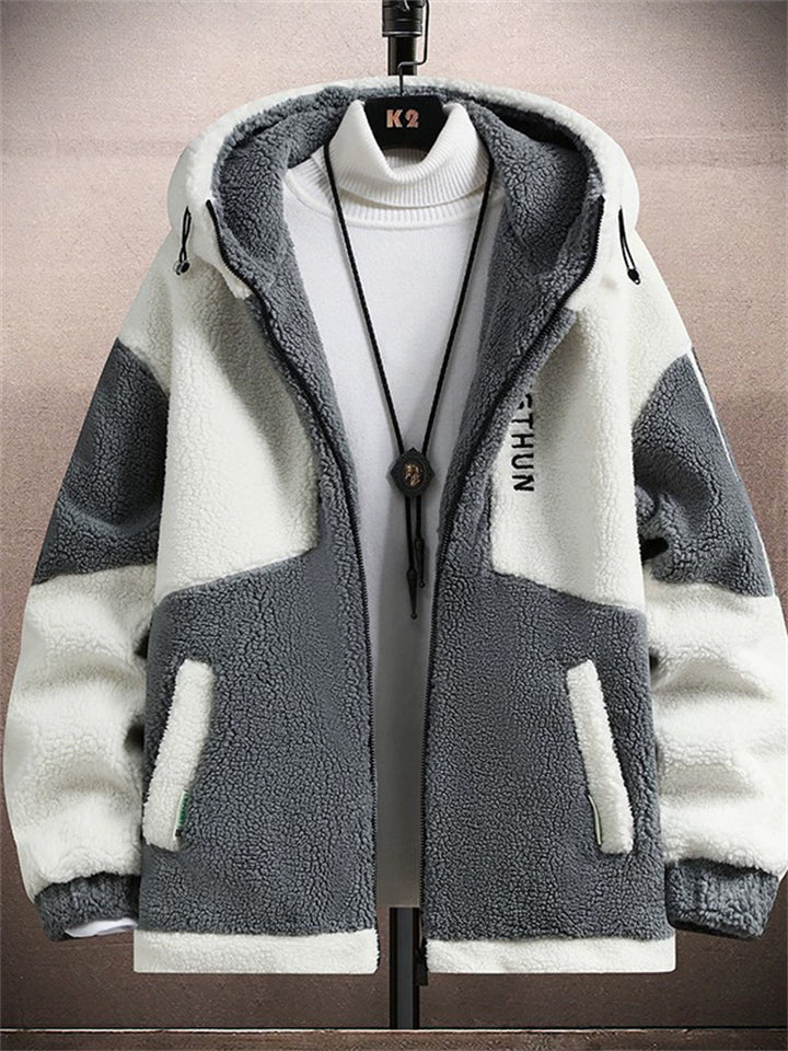 Casual Color Block Men's Winter Warm Fleece Lined Hooded Coat‌s