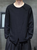 Men's Retro Solid Color Comfy Long Sleeve Round Neck Shirt