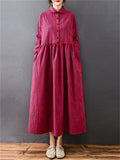 Women's Red Plaid Long Sleeve Lapel Tie-waist Dress