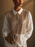 Womens White Sequin Button Down Long Sleeve Party Blouse