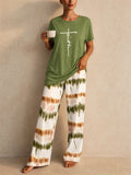 Women Tie Dye Lounge Set Short Sleeve Top Wide Leg Pants