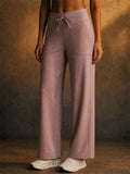 Womens Comfy High Waisted Drawstring Pockets Wide Leg Pants