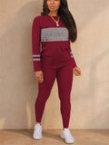 Women Color Block Tracksuit Long Sleeve Crew Neck Top and Leggings Set