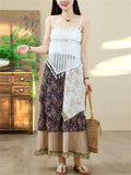 Women's White Sequin Fringe Strap Top & Print Asymmetric Skirt Set