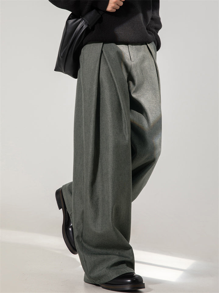Men's Chic Solid Color Pleated Drape Straight Suit Pants