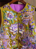 Women's Chinese Style Yellow Kirin and Flowers Embroidered Vest