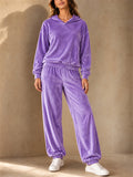 Women Velvet Hoodie and Jogger Pants Two Piece Tracksuit Set