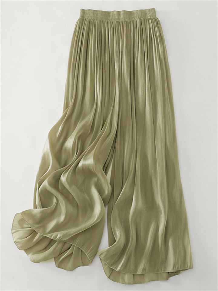 Women's Elastic Waist Solid Color Wide Leg Drape Pants