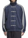 Men's Autumn Chinese Style Striped Stand Collar Jacket with Frog Buttons