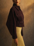 Women Elegant Autumn Vintage Cape Back Belted Cropped Jacket