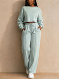 Women Casual 2 Piece Set Cropped Crewneck Oversized Sweatsuit