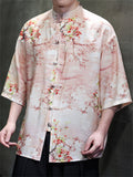 Men's Summer Retro Chinese Style Print Frog Button Half Sleeve Shirts