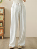 Women's White Solid Color Drawstring Drape Wide Leg Pants
